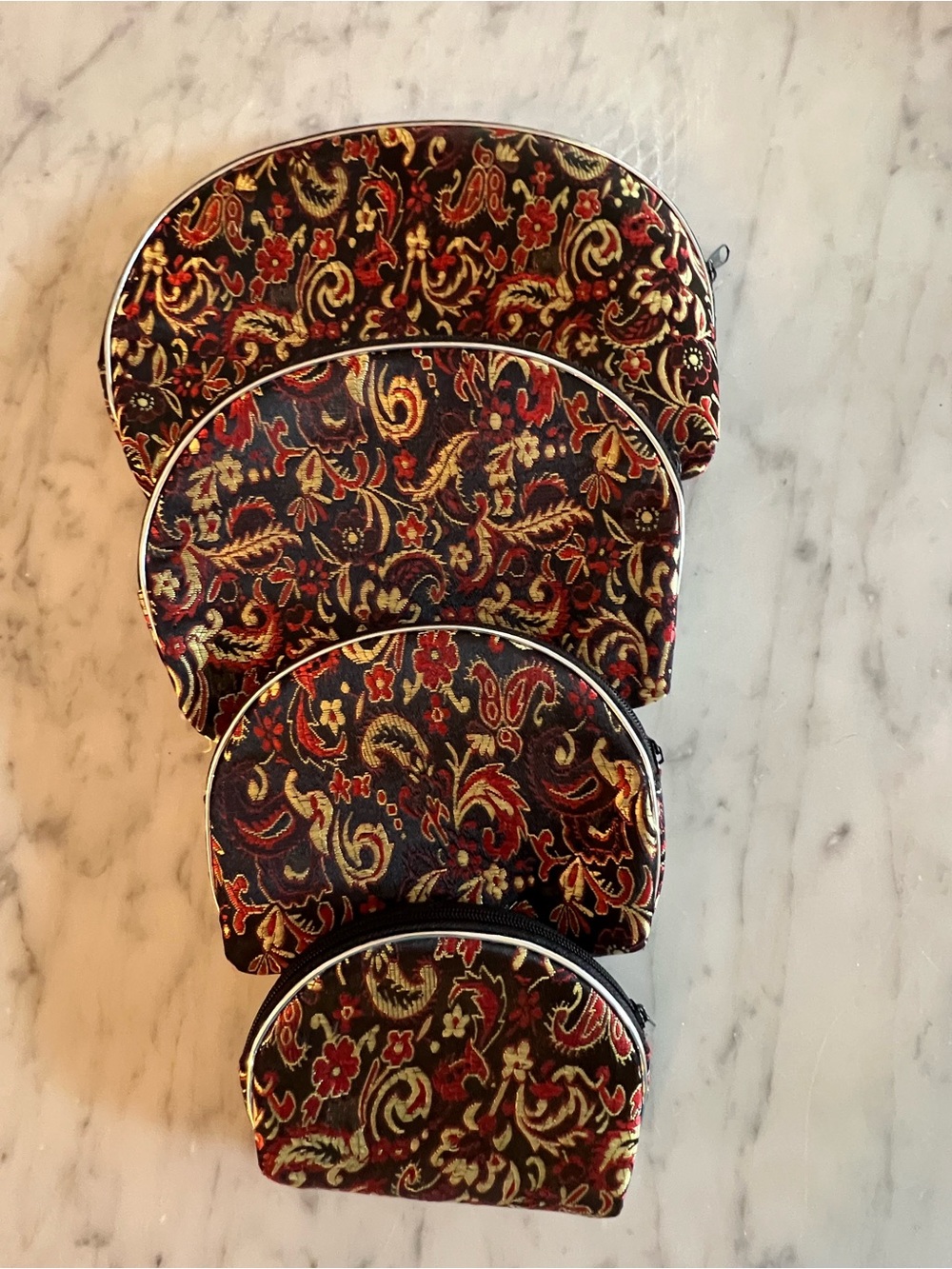 Floral Paisley Quilted Cosmetic Pouch Set - Black and Red